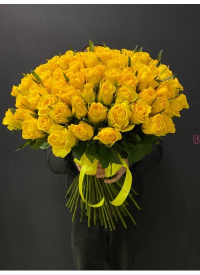 Букет из 101 желтой розы (с лентой)