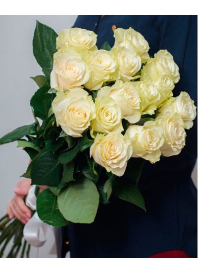 Букет из 25 белых роз (с лентой)