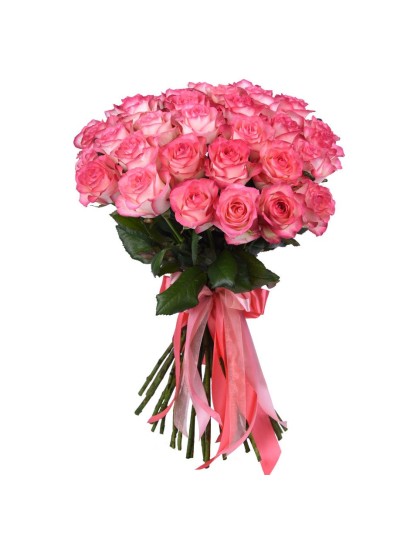 Букет из 35 розово-белых роз (с лентой)