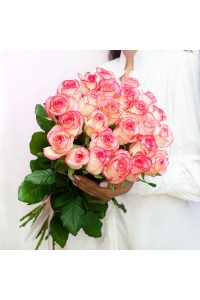 Букет из 51 розово-белой розы (с лентой)