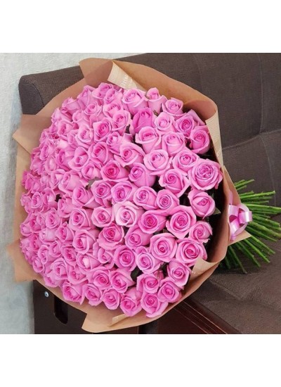 Букет из 101 розовых роз (с лентой)