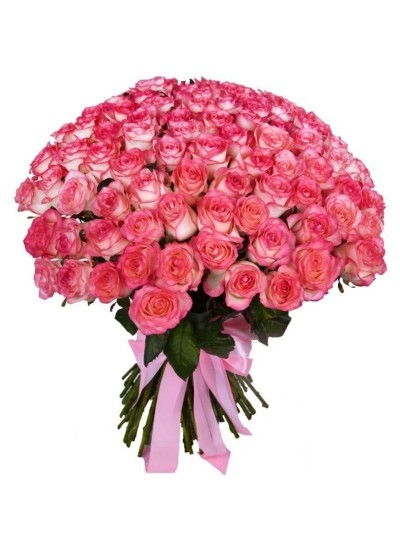 Букет из 101 розово-белых роз (с лентой)