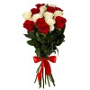 Букет из 15 белой и красной розы(с лентой)
