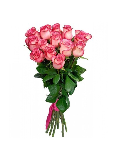 Букет из 15 розово-белых роз (с лентой)
