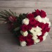 Букет из 35 белой и красной розы(с лентой)