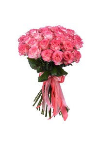 Букет из 25 розово-белых роз (с лентой)