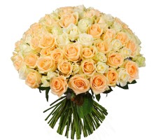 Букет из 101 белой и кремовой розы (С лентой)