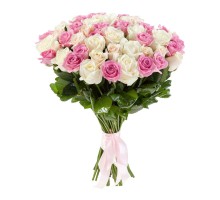 Букет из 51 белой и розовой розы (С лентой)