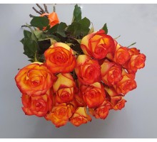 Букет из 15 красно-желтых роз "Кассандра" (с оформлением)
