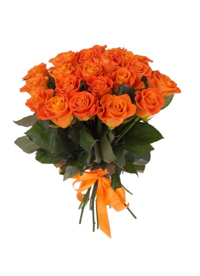 Букет из 21 оранжевой розы "Закат" (с оформлением)